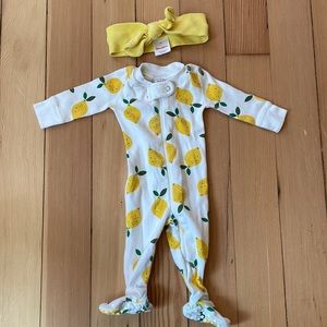 hanna Andersson - zipper footie NB with headband